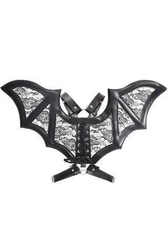 Daisy Corsets Black/Black Faux Leather & Lace Wing Harness - Daisy Corsets