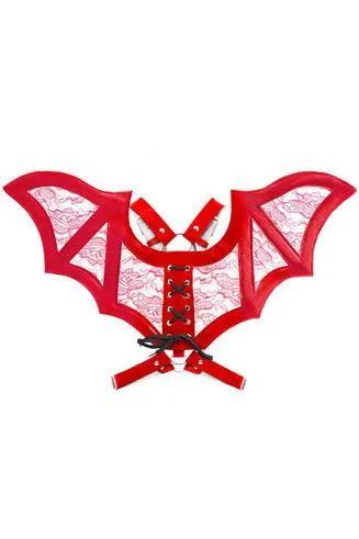 Daisy Corsets Red/Red Faux Leather & Lace Wing Harness - Daisy Corsets