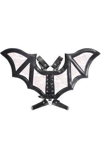 Daisy Corsets Black/Pink Faux Leather & Lace Wing Harness - Daisy Corsets