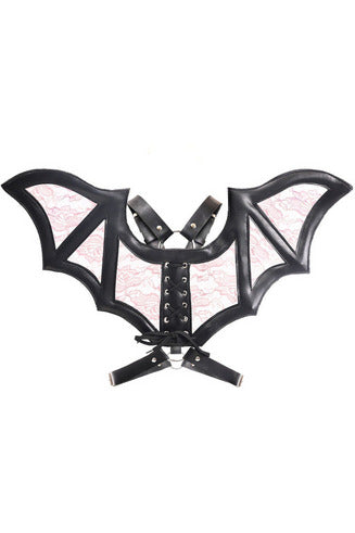 Daisy Corsets Black/Pink Faux Leather & Lace Wing Harness