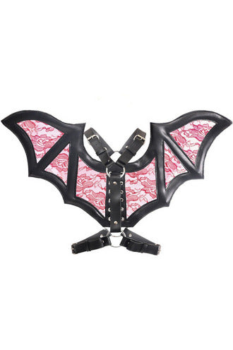 Daisy Corsets Black/Red Faux Leather & Lace Wing Harness