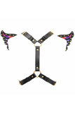 Daisy Corsets Black Faux Leather & Rainbow Holo Butterfly Wing Harness - Daisy Corsets