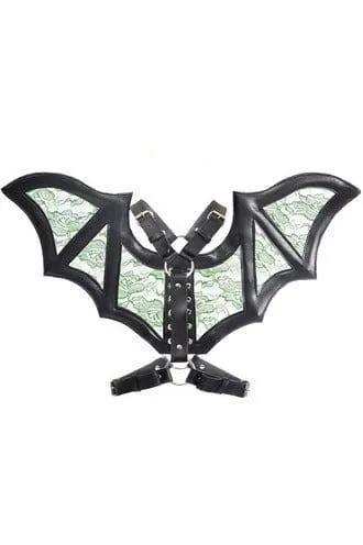 Daisy Corsets Black/Green Faux Leather & Lace Wing Harness - Daisy Corsets - Flyclothing LLC