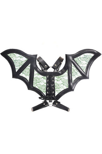 Daisy Corsets Black/Green Faux Leather & Lace Wing Harness