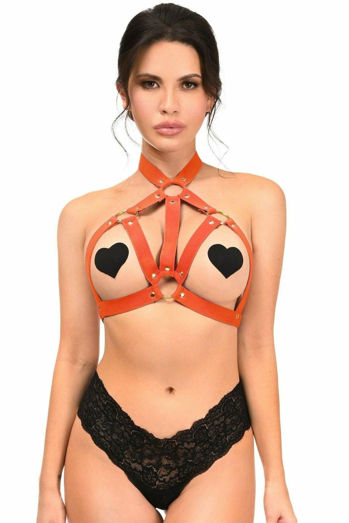 Red Stretchy Body Harness w/Gold Hardware - Flyclothing LLC