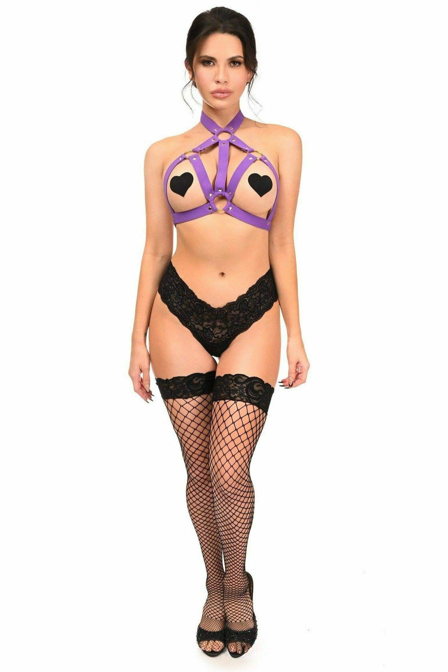 Dark Purple Stretchy Body Harness w/Gold Hardware - Daisy Corsets - Flyclothing LLC