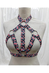 Daisy Corsets Floral Print Stretchy Body Harness w/Silver Hardware