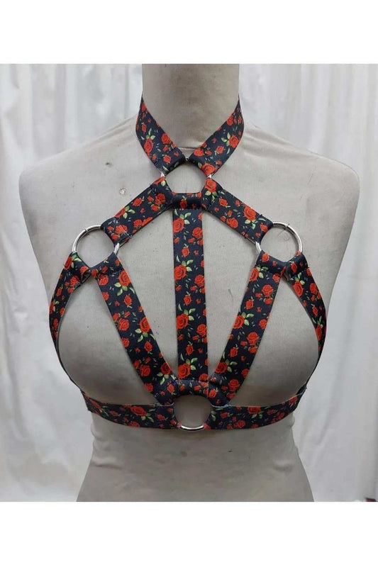 Daisy Corsets Red Roses Stretchy Body Harness w/Silver Hardware - Daisy Corsets - Flyclothing LLC