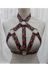 Daisy Corsets Red Roses Stretchy Body Harness w/Silver Hardware