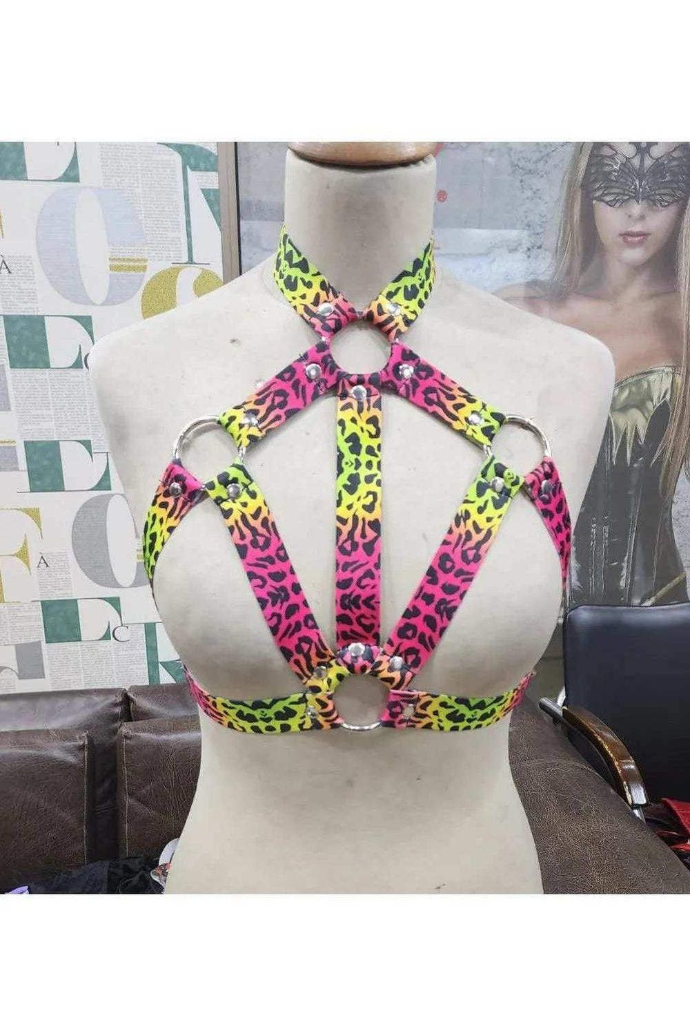Daisy Corsets Leopard Print Stretchy Body Harness w/Silver Hardware - Daisy Corsets - Flyclothing LLC