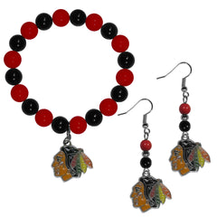 Chicago Blackhawks® Fan Bead Earrings and Bracelet Set - Flyclothing LLC