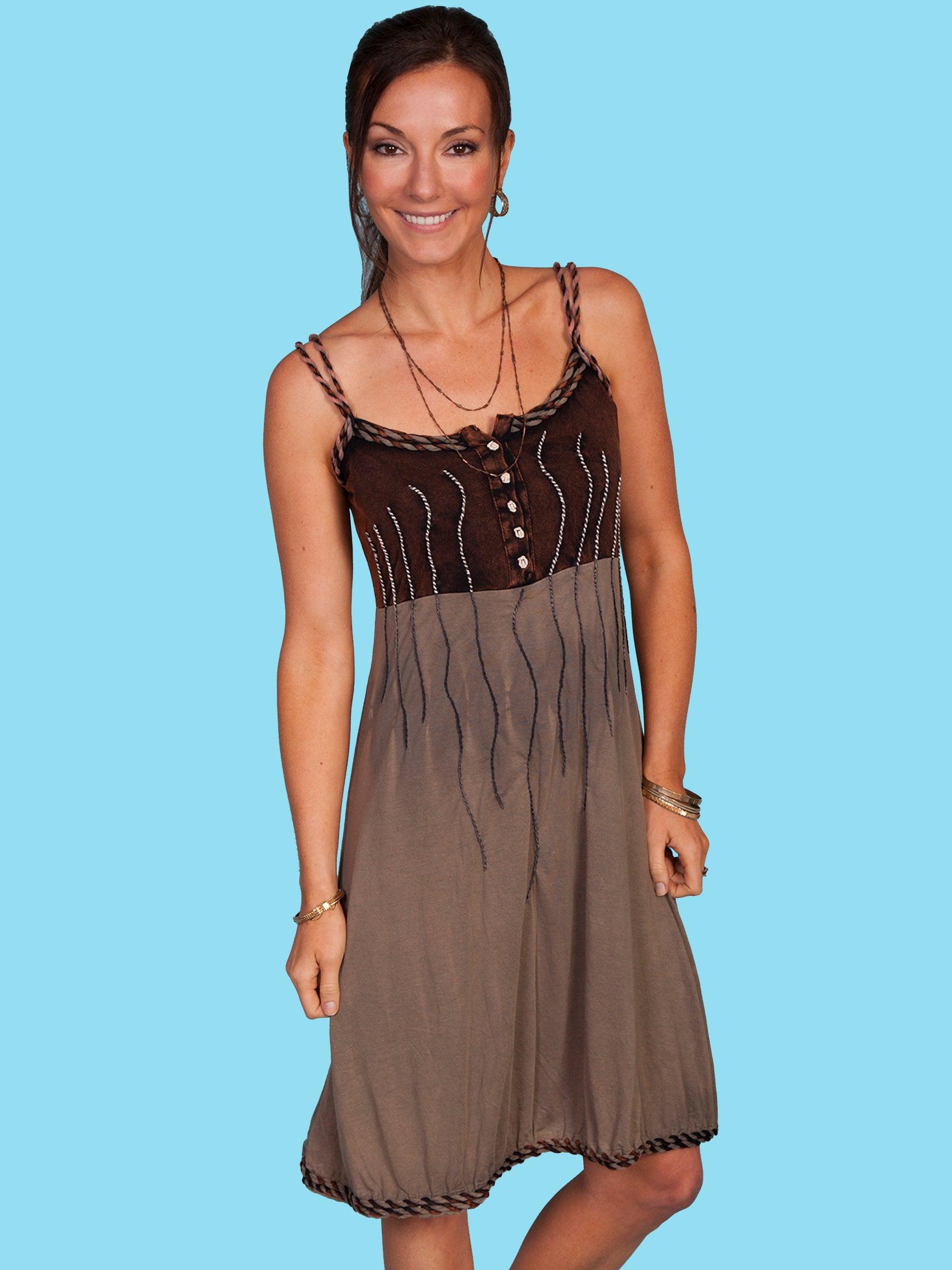 Scully BROWN COTTON EMB. DRESS - Flyclothing LLC