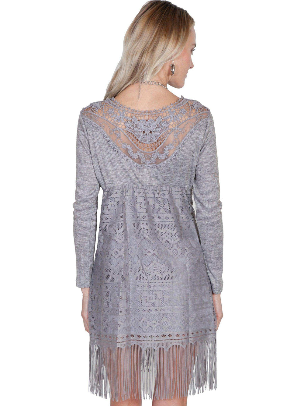 Scully GREY LACE/FRINGE DRESS W/KNIT SLEEVES - Scully Leather - Flyclothing LLC