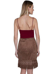 Scully CHOCOLATE MICROFIBER SHORT SKIRT W/FRINGE EMB. - Flyclothing LLC