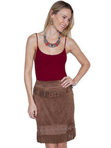 Scully CHOCOLATE MICROFIBER SHORT SKIRT W/FRINGE EMB. - Scully Leather - Flyclothing LLC