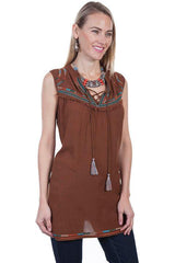 Scully CINNAMON S/L TIE FRONT TUNIC - Scully Leather