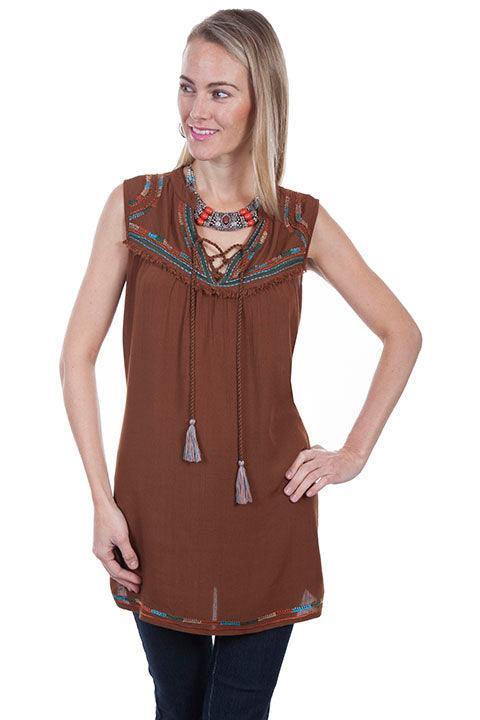 Scully CINNAMON S/L TIE FRONT TUNIC - Scully Leather