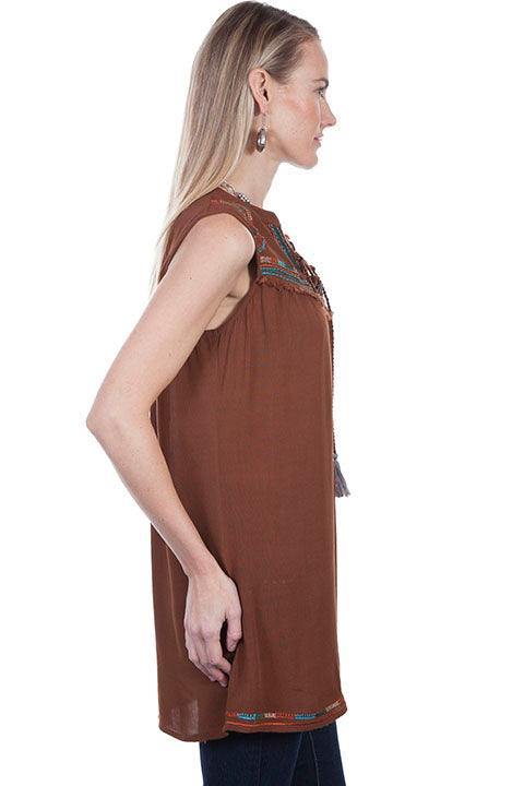 Scully CINNAMON S/L TIE FRONT TUNIC - Scully Leather