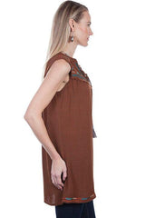 Scully CINNAMON S/L TIE FRONT TUNIC - Scully Leather