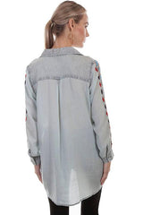 Scully LIGHT BLUE BUTTON FRONT EMB. TUNIC - Flyclothing LLC