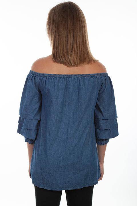Scully BLUE CABBAGE SLEEVE BLOUSE - Scully Leather