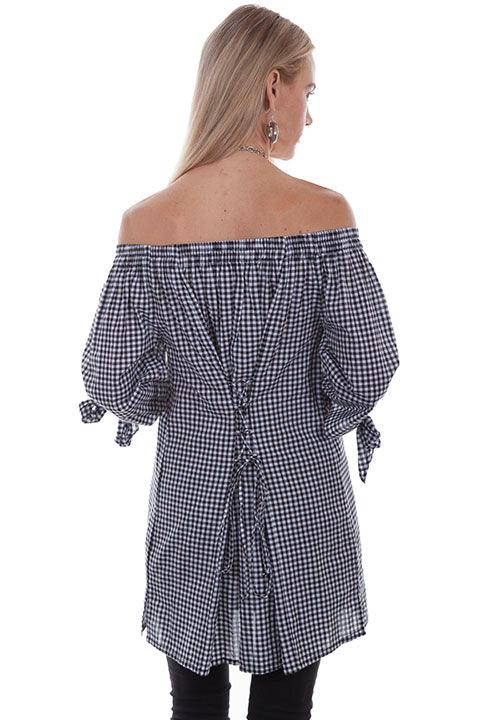 Scully BLACK-WHITE GINGHAM BLOUSE W/CORSET TIE BACK - Flyclothing LLC