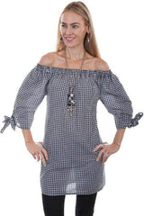 Scully BLACK-WHITE GINGHAM BLOUSE W/CORSET TIE BACK - Scully Leather - Flyclothing LLC