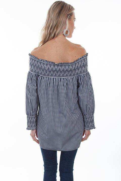 Scully BLACK-WHITE GINGHAM CHECK OFF SHOULDER BLOUSE - Scully Leather - Flyclothing LLC
