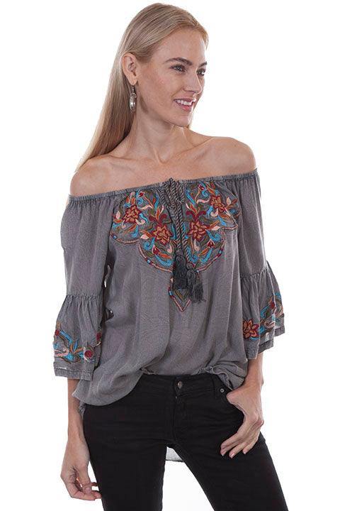 Scully CHARCOAL ROPE TIE NECK EMB.FRONT & SLEEVES - Scully Leather