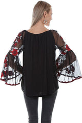 Scully BLACK MESH LINED BLOUSE W/FLORAL EMBROIDER - Flyclothing LLC