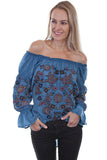 Scully AVALANCHE BLUE PEASANT BLOUSE W/EMBROIDERY - Scully Leather