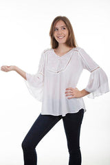 Scully IVORY HI/LO BLOUSE W/CROCHET LACE INSETS - Flyclothing LLC