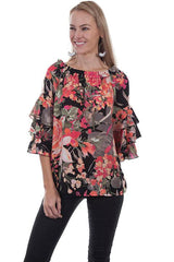 Scully BLACK FLORAL PRINT PEASANT BLOUSE - Flyclothing LLC