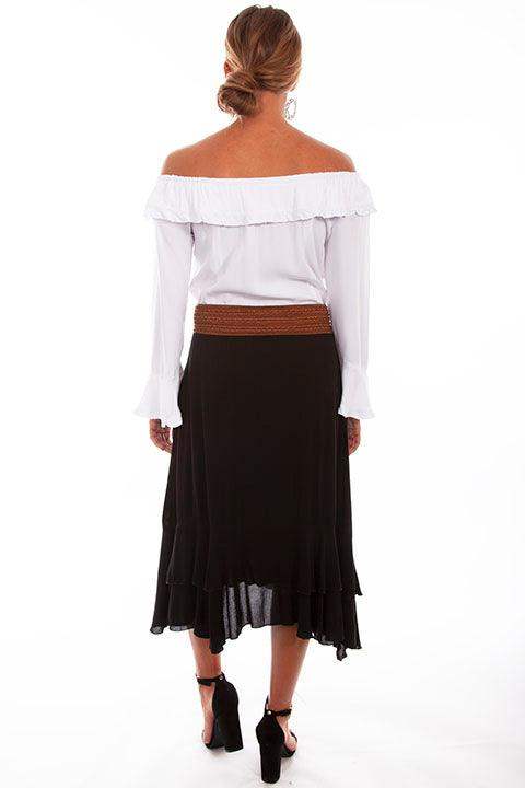 Scully BLACK SKIRT WITH CROCHET BAND FAUX BELT - Scully Leather - Flyclothing LLC