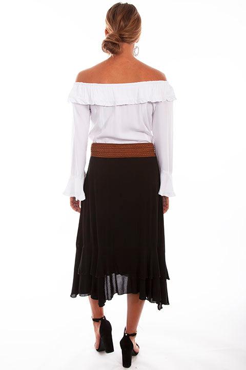 Scully Leather Black Skirt With Crochet Band Faux Belt - Flyclothing LLC