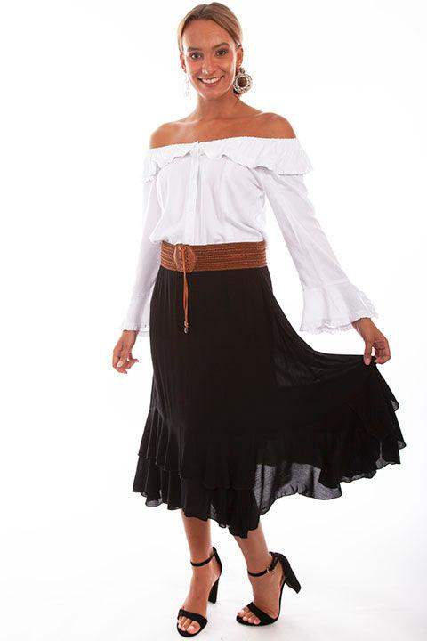 Scully BLACK SKIRT WITH CROCHET BAND FAUX BELT - Scully Leather - Flyclothing LLC