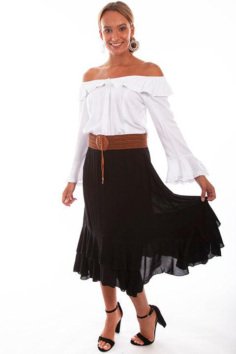 Scully Leather Black Skirt With Crochet Band Faux Belt - Flyclothing LLC