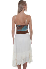 Scully Leather Ivory Skirt With Crochet Band Faux Belt Women Skirt - Flyclothing LLC