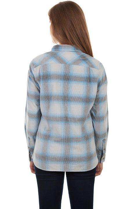 Scully BLUE-WHITE LADIES CORDUROY PLAID BLOUSE - Scully Leather - Flyclothing LLC