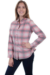 Scully PINK-CREAM LADIES CORDUROY PLAID BLOUSE - Scully Leather - Flyclothing LLC