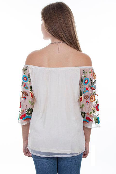 Scully IVORY FLORAL EMB. MESH BLOUSE LINED - Flyclothing LLC