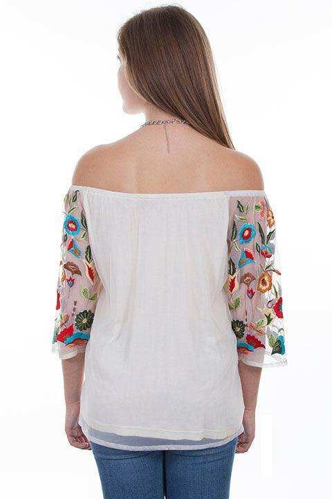 Scully IVORY FLORAL EMB. MESH BLOUSE LINED - Scully Leather - Flyclothing LLC