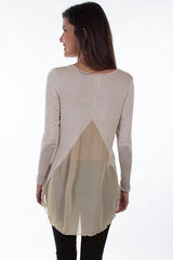 Scully BEIGE HI/LO KNIT TOP W/CHIFFON - Scully Leather