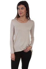 Scully BEIGE HI/LO KNIT TOP W/CHIFFON - Scully Leather