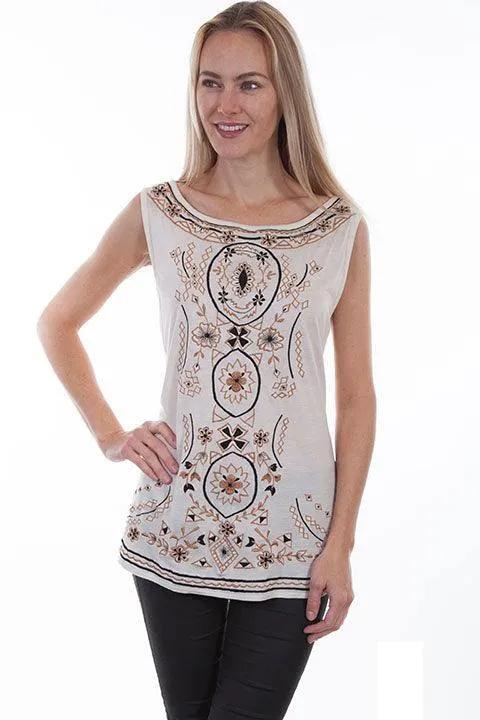 Scully IVORY EMB. TANK - Scully Leather