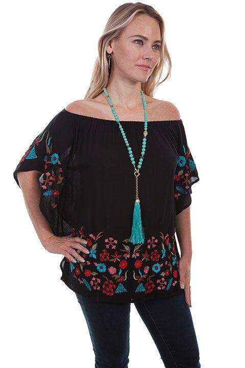 Scully BLACK EMB. BLOUSE - Scully Leather - Flyclothing LLC