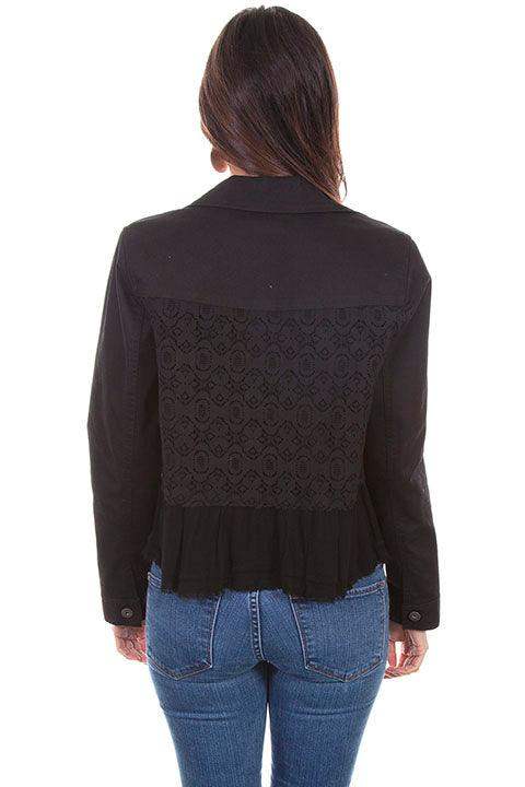 Scully BLACK DENIM JKT W/GEORGETTE RUFFLE - Scully Leather - Flyclothing LLC