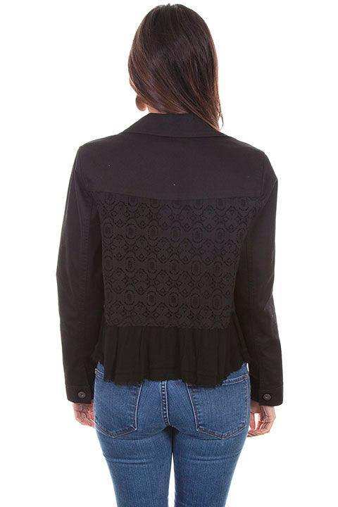 Scully BLACK DENIM JKT W/GEORGETTE RUFFLE - Scully Leather - Flyclothing LLC