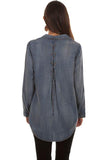 Scully DENIM HI/LO BUTTON FRONT LACE UP BACK BLOUSE - Scully Leather