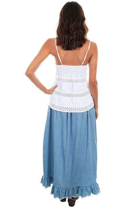 Scully LIGHT BLUE HI/LO RUFFLED DENIM SKIRT - Scully Leather - Flyclothing LLC